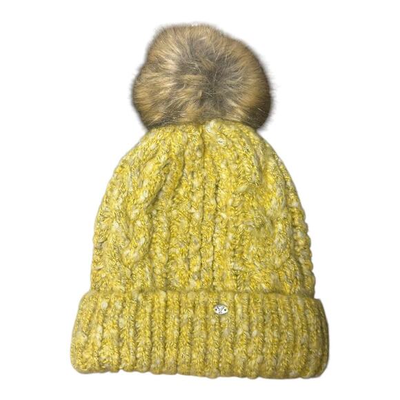 American Eagle Hat Women OS Yellow Pom Pom Beanie Knit Winter Snow Outdoor - Picture 1 of 4